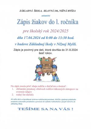 Zápis žiakov do ZŠ 1